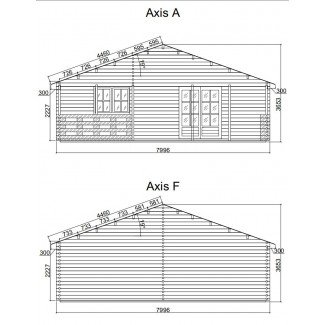 Casa de madera en doble pared   "AINSA  TWINSKIN 96 m2 + 20 m2 terraza " - 44 mm