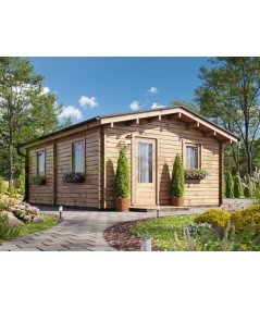 Casa de madera para vivir BERTA (Aislada PLUS, 44+44 mm), 72 m² + 18 m²  porche y garaje 20 m²
