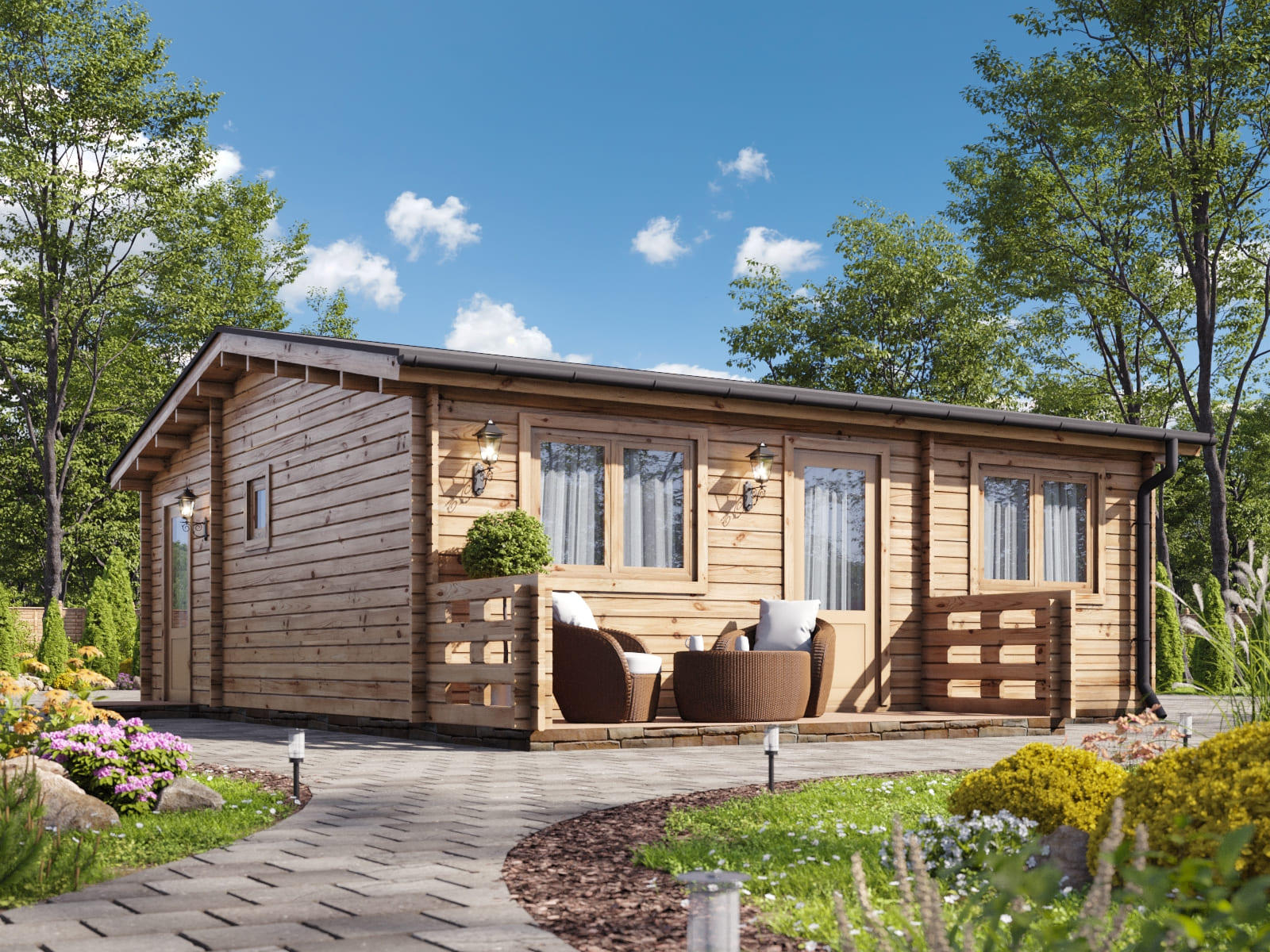 Casa de madera HAKAN PLUS 50m² con pared 44mm - EuroCasetas